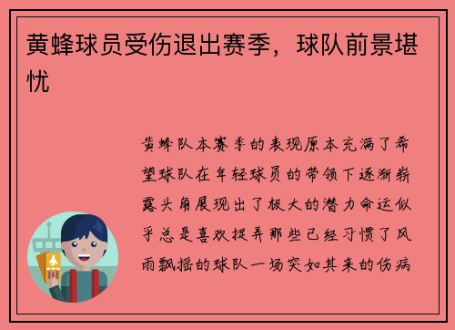 黄蜂球员受伤退出赛季，球队前景堪忧