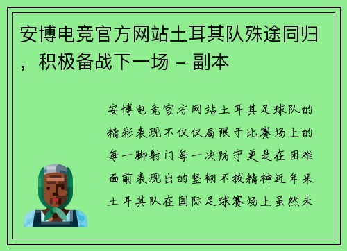 安博电竞官方网站土耳其队殊途同归，积极备战下一场 - 副本