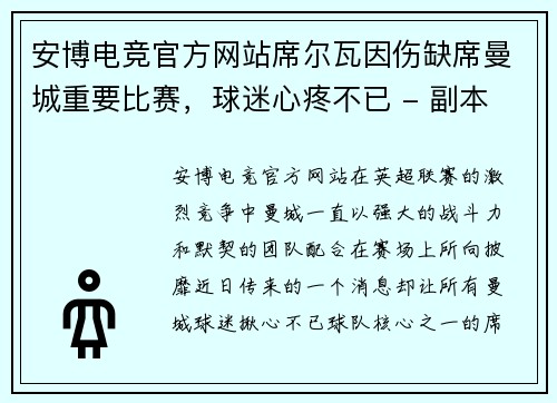 安博电竞官方网站席尔瓦因伤缺席曼城重要比赛，球迷心疼不已 - 副本